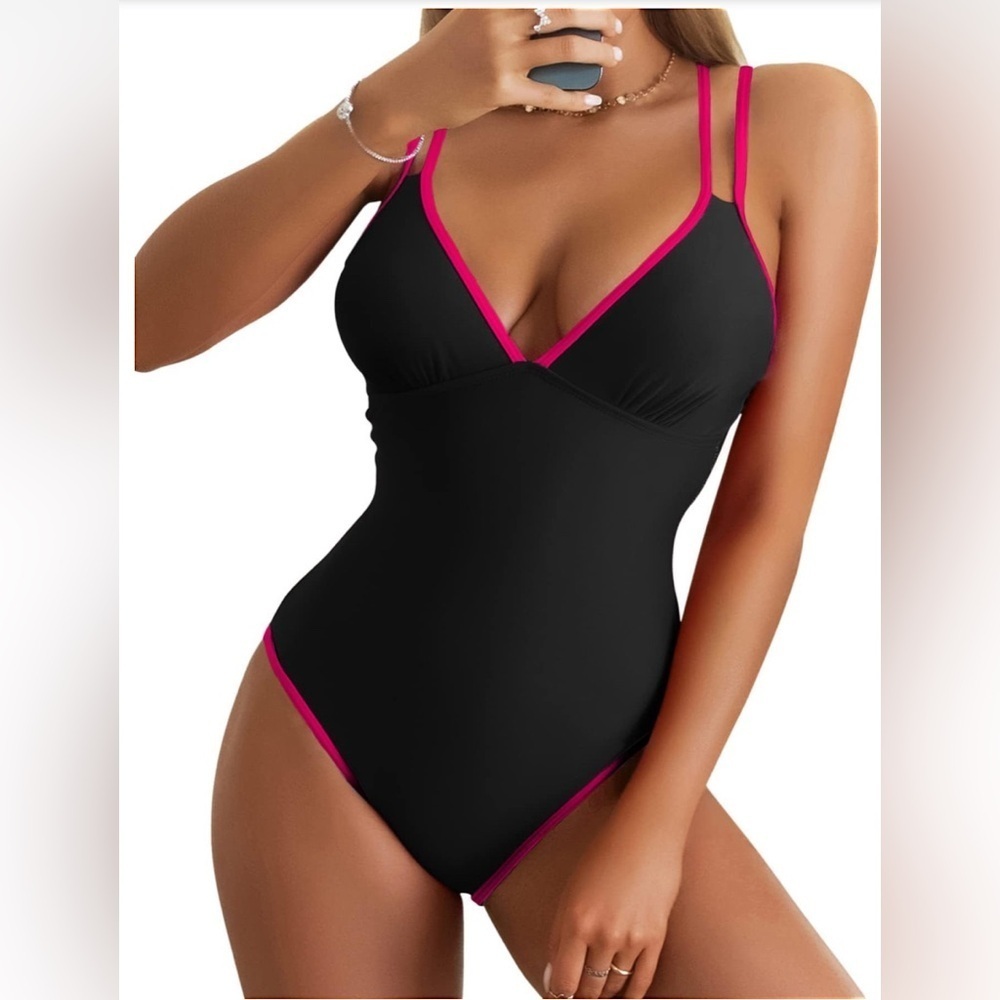 B2prity Women's V Neck One Piece Swimsuits Tummy Control Bathing Suit Cross